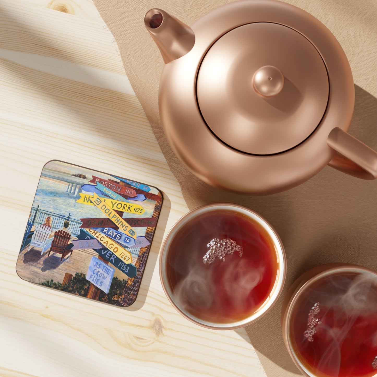 Hardboard Coaster Set, Travel-Inspired Coasters, Home Decor, Gift for Beach Lovers, Eco-Friendly Drinks Coasters, Housewarming Gift