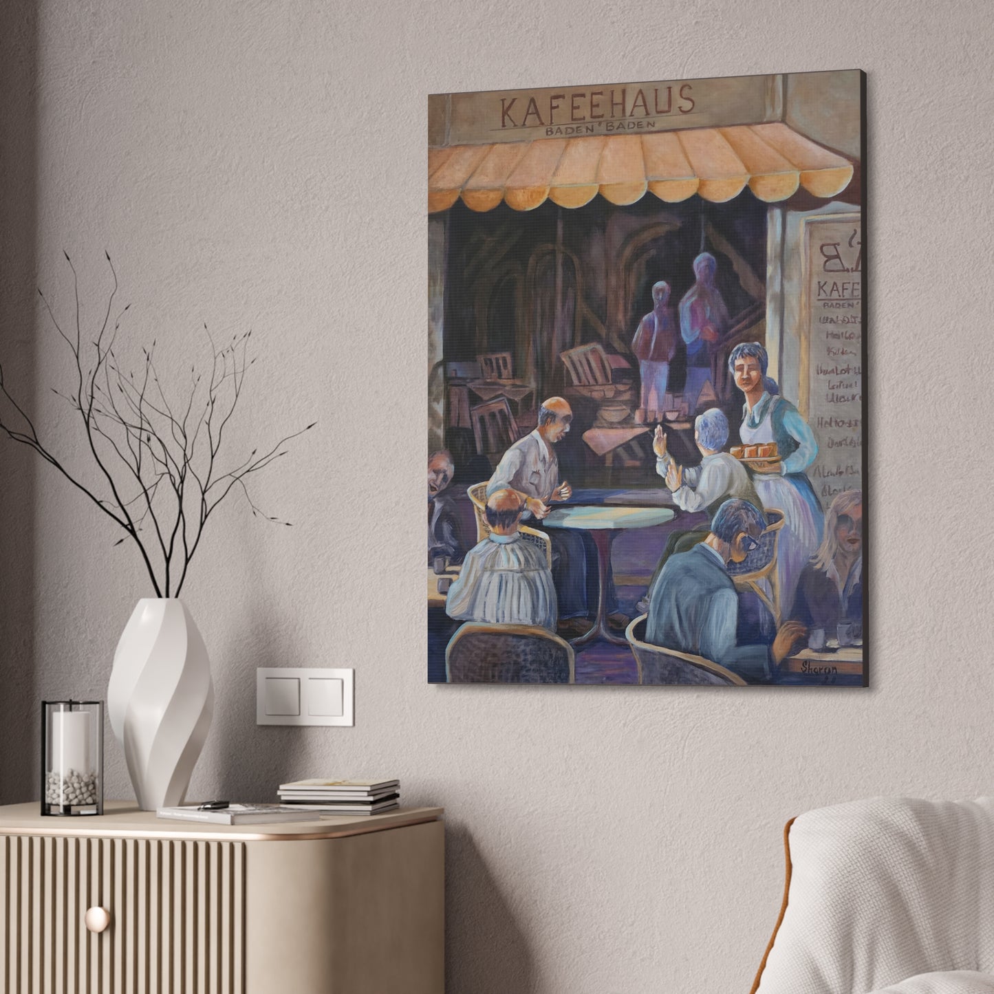 Kaffeehaus Café Scene Canvas Print – Vintage European Coffeehouse Wall Art