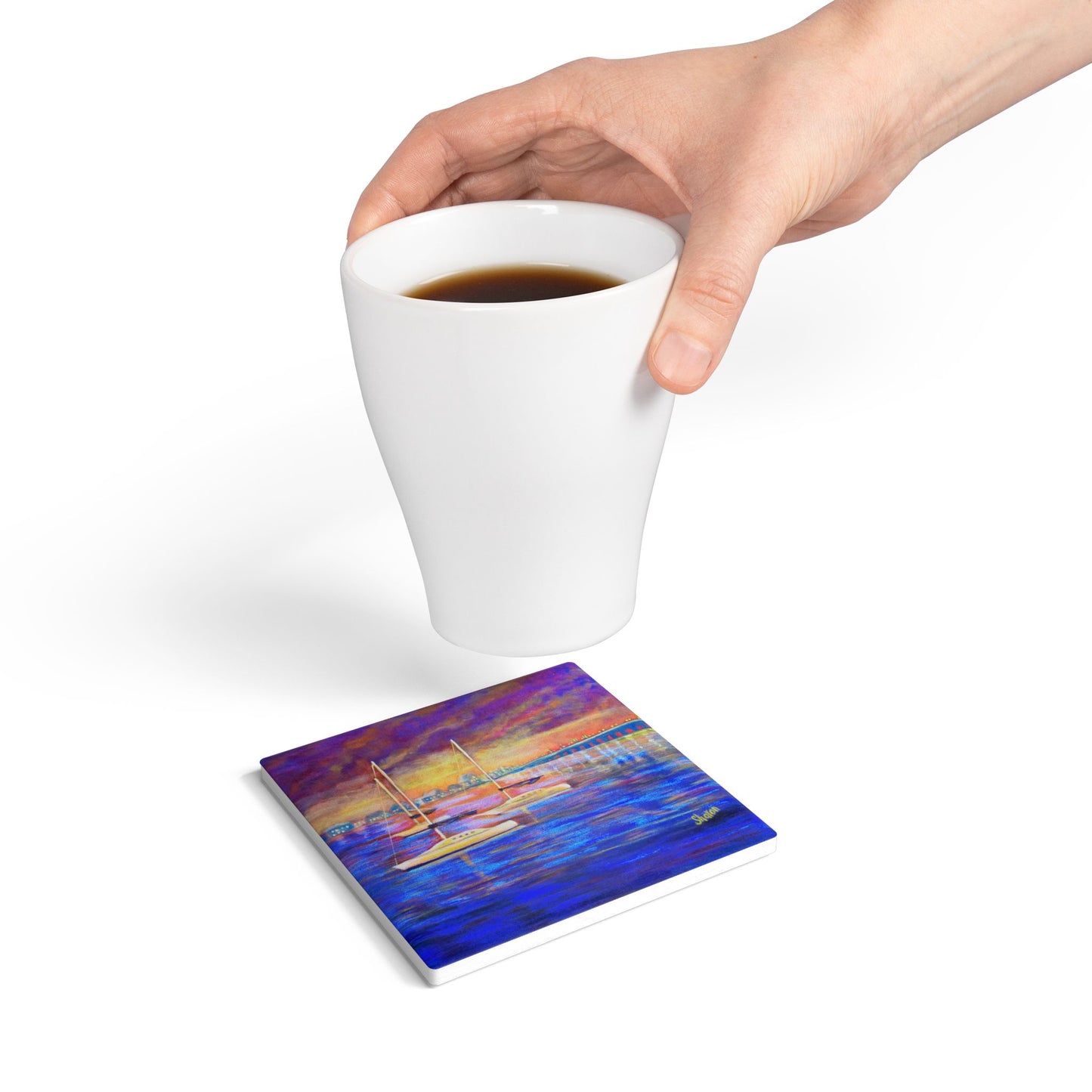 Colorful Sailboat Ceramic Coaster Set | Nautical Home Decor, Drink Coasters for Boat Lovers, Coastal Living Gifts, Ocean-Themed Decor