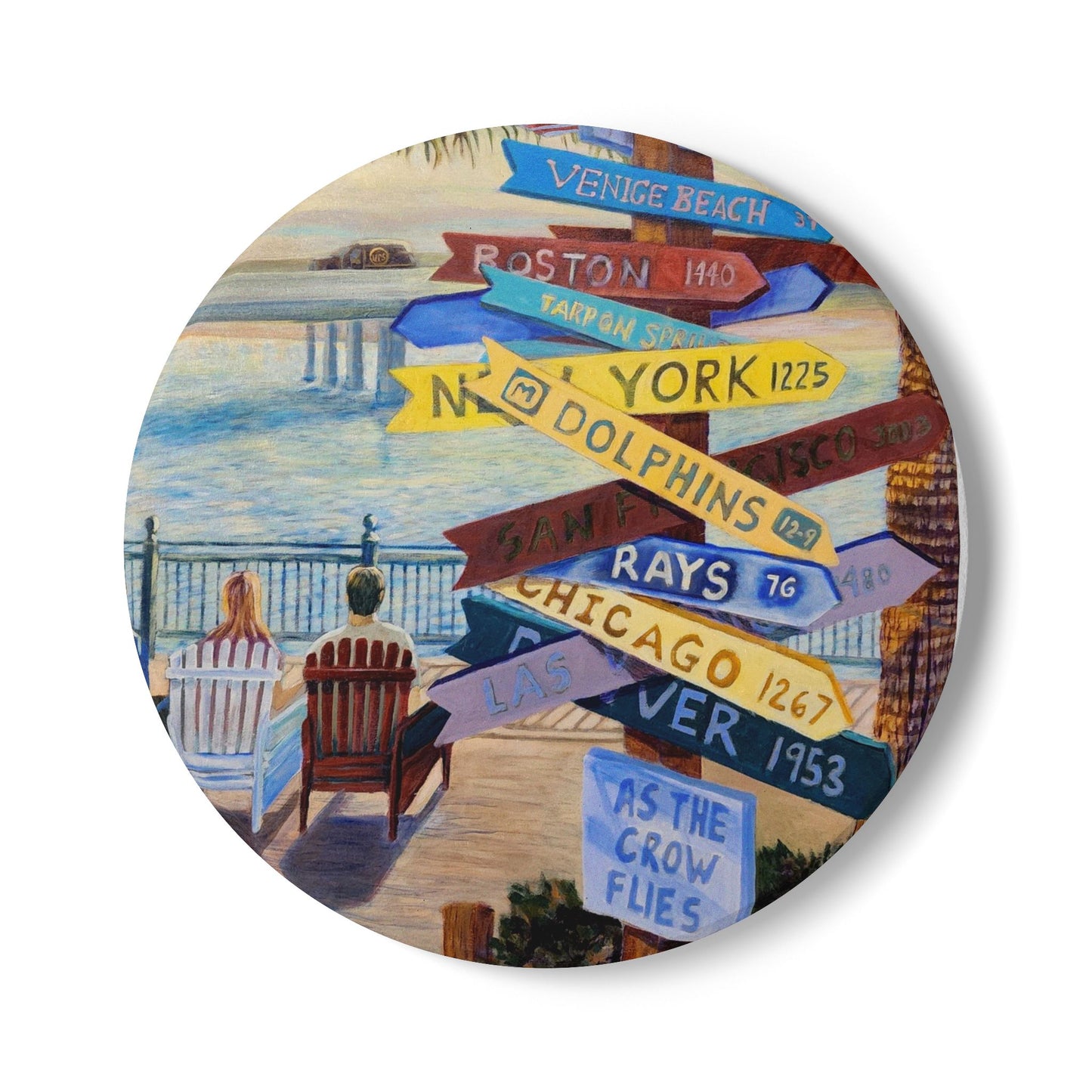 As the Crow Flies - Coastal Ceramic Coaster Set - Beach Decor, Nautical Gifts, Vacation Home Essentials, Summer Party Decor, Home Bar Accessories