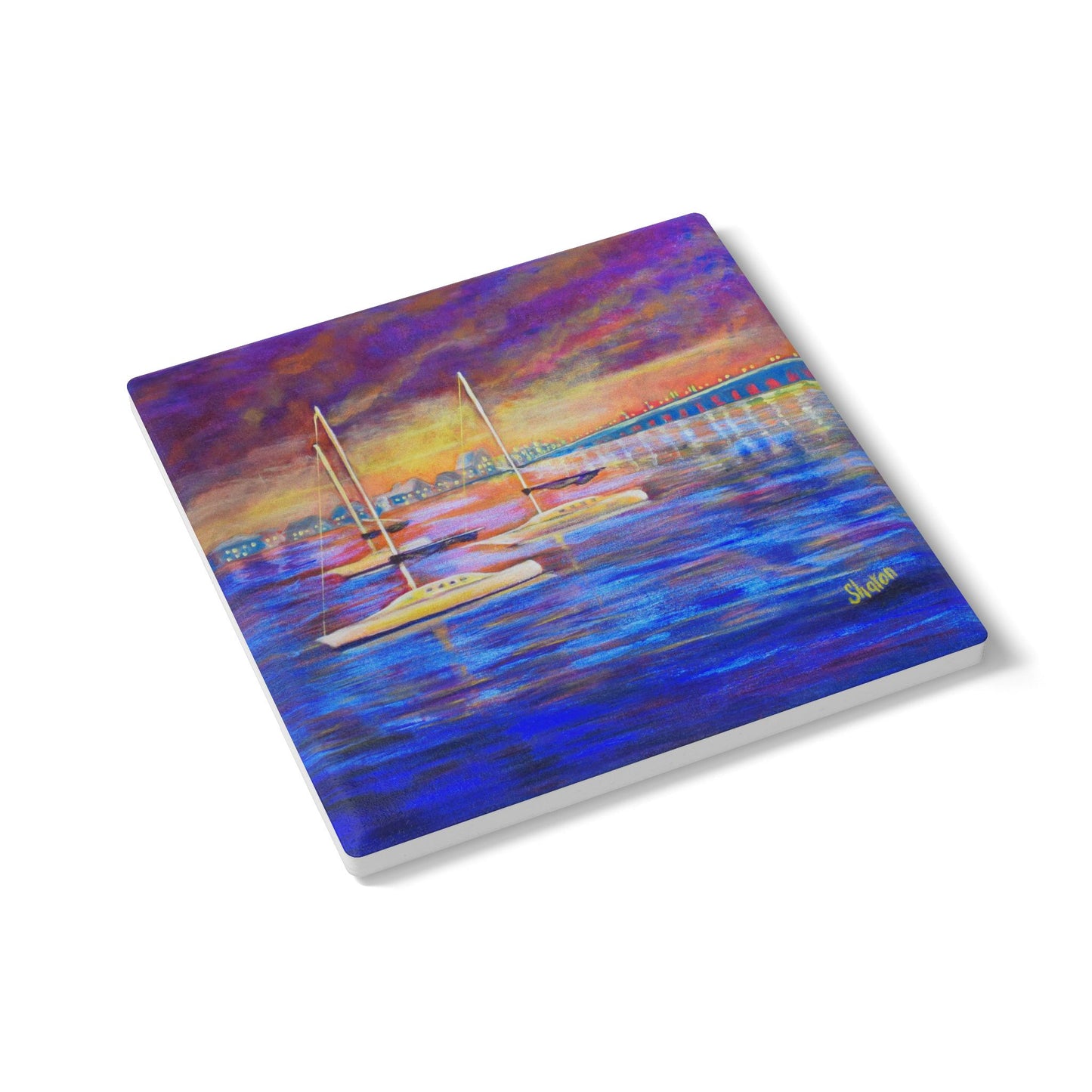 Colorful Sailboat Ceramic Coaster Set | Nautical Home Decor, Drink Coasters for Boat Lovers, Coastal Living Gifts, Ocean-Themed Decor