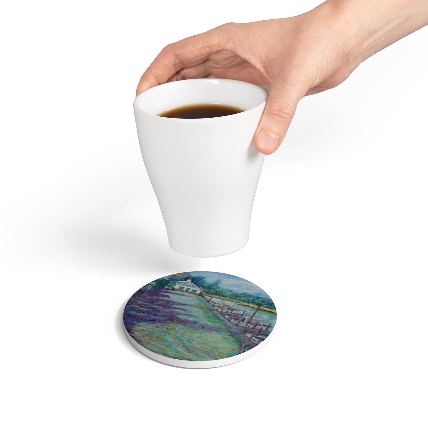 Serene Coastal Ceramic Coaster, Beach Decor, Home Accessories, Cozy Gifts, Nautical Coasters, Housewarming Present