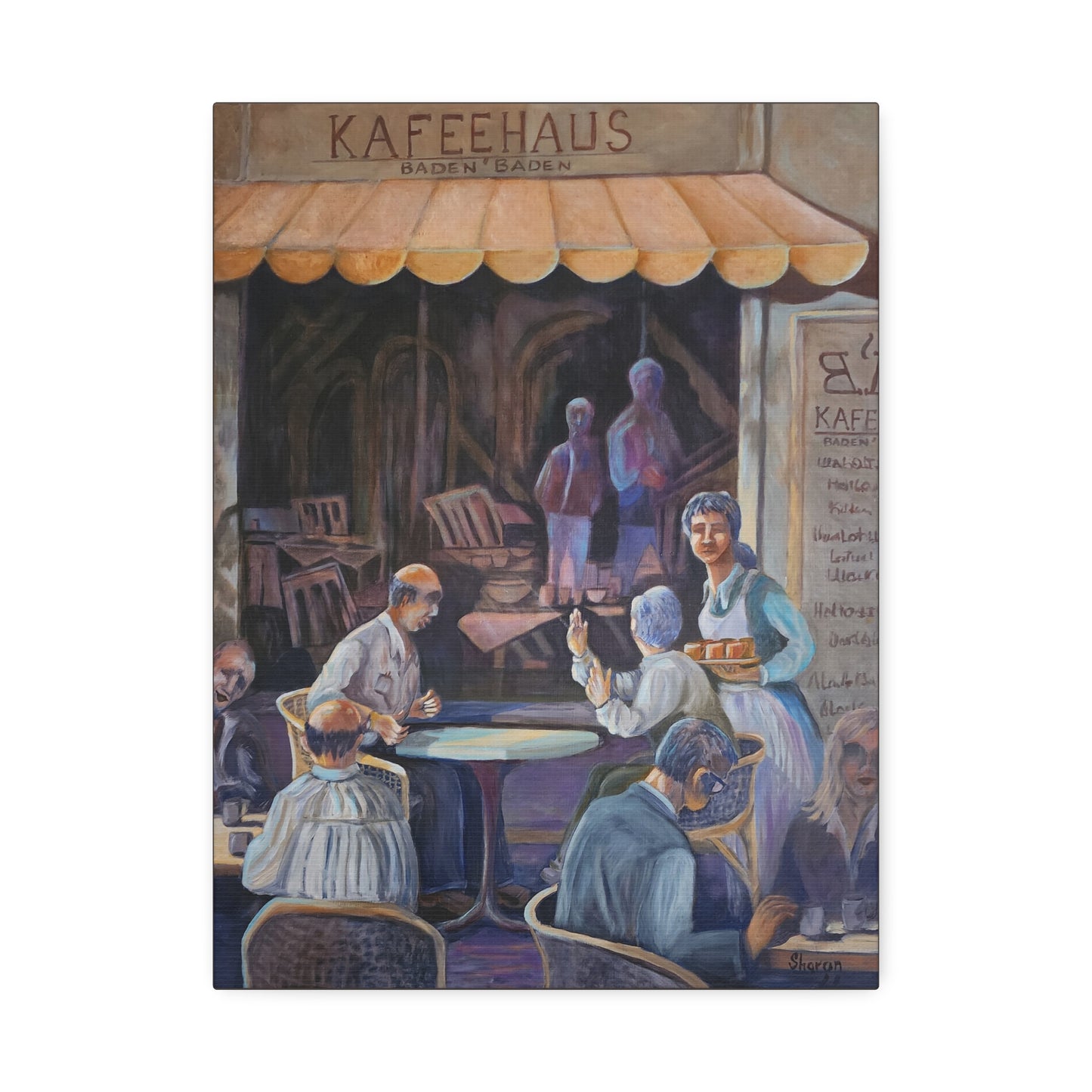 Kaffeehaus Café Scene Canvas Print – Vintage European Coffeehouse Wall Art