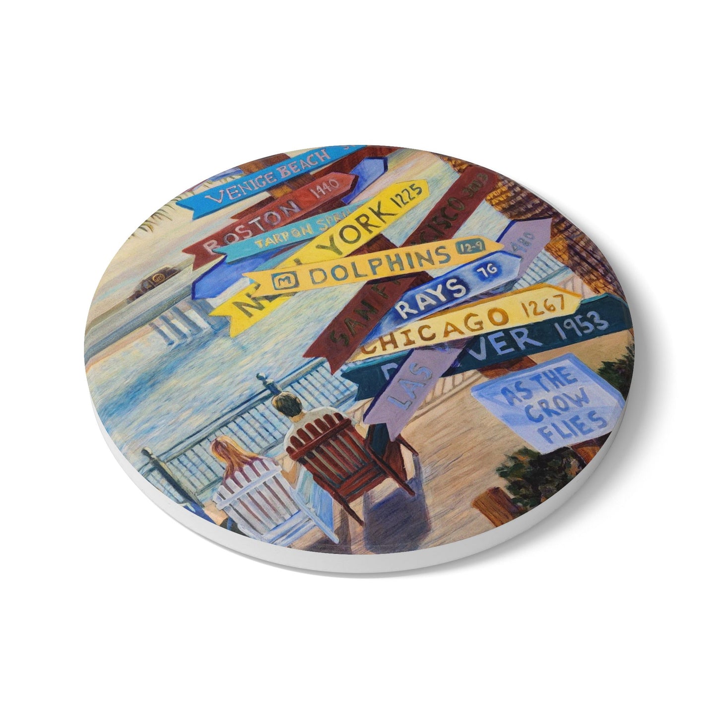 As the Crow Flies - Coastal Ceramic Coaster Set - Beach Decor, Nautical Gifts, Vacation Home Essentials, Summer Party Decor, Home Bar Accessories