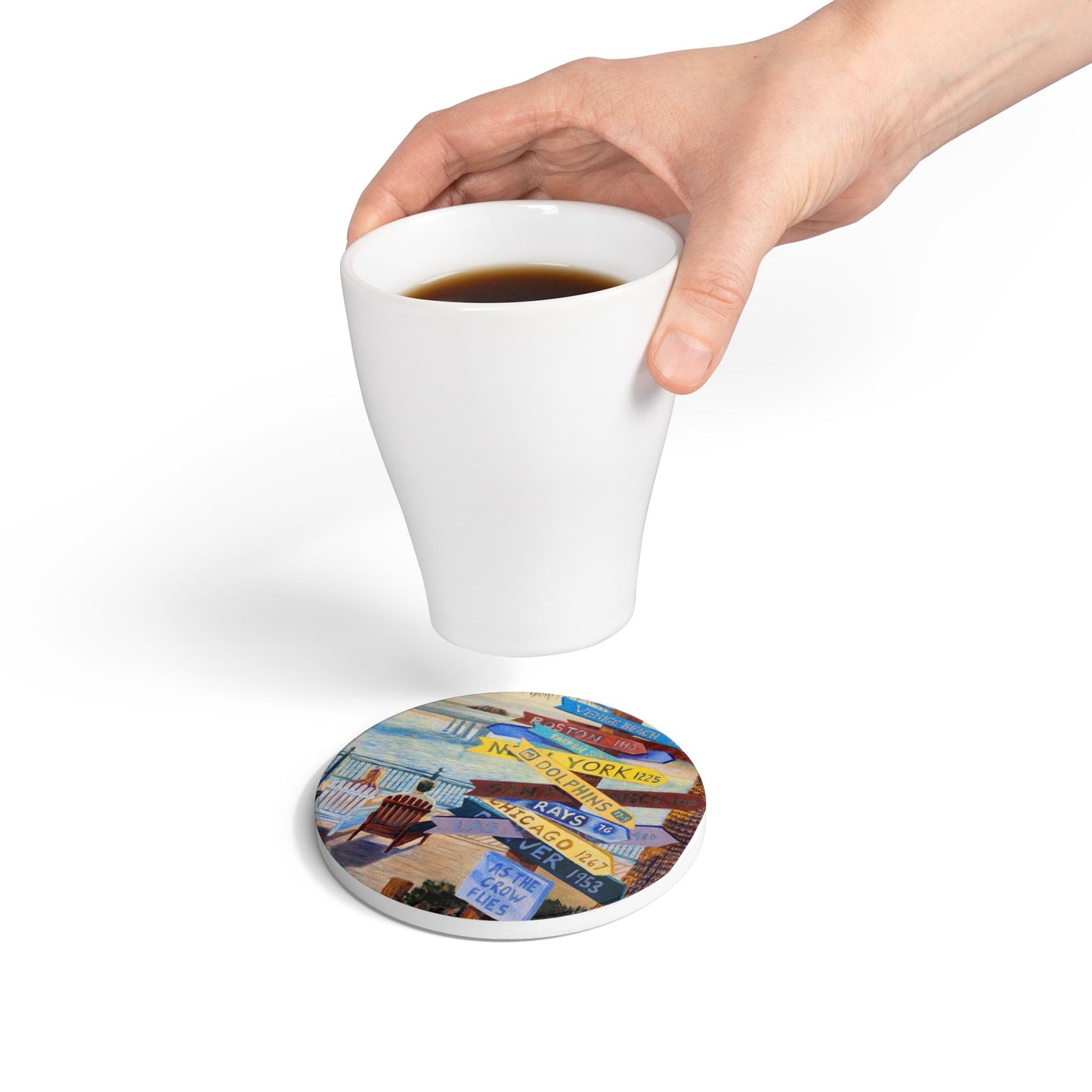 As the Crow Flies - Coastal Ceramic Coaster Set - Beach Decor, Nautical Gifts, Vacation Home Essentials, Summer Party Decor, Home Bar Accessories